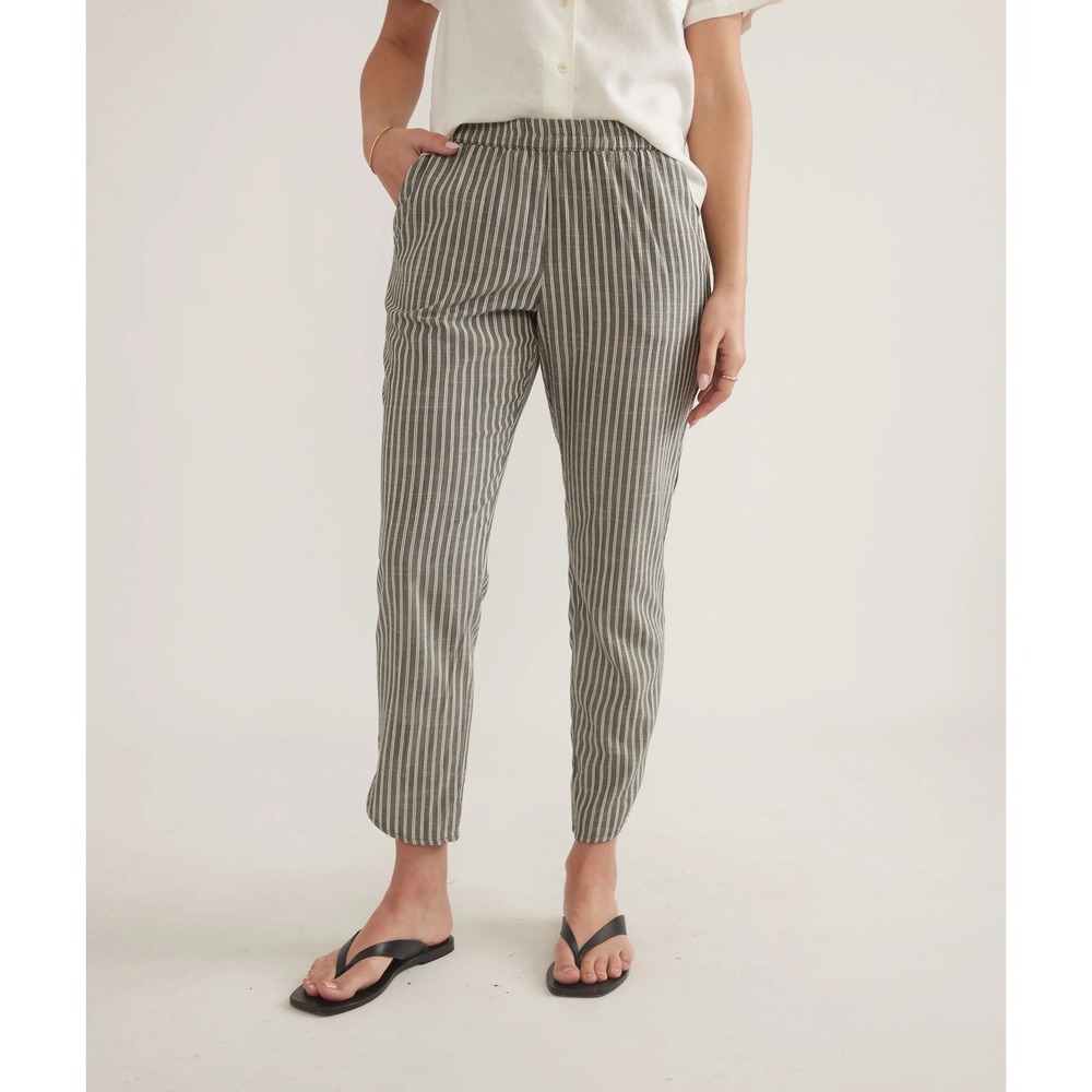 Marine Layer Allison Cropped Pants Black White Stripe Size Small Casual Travel